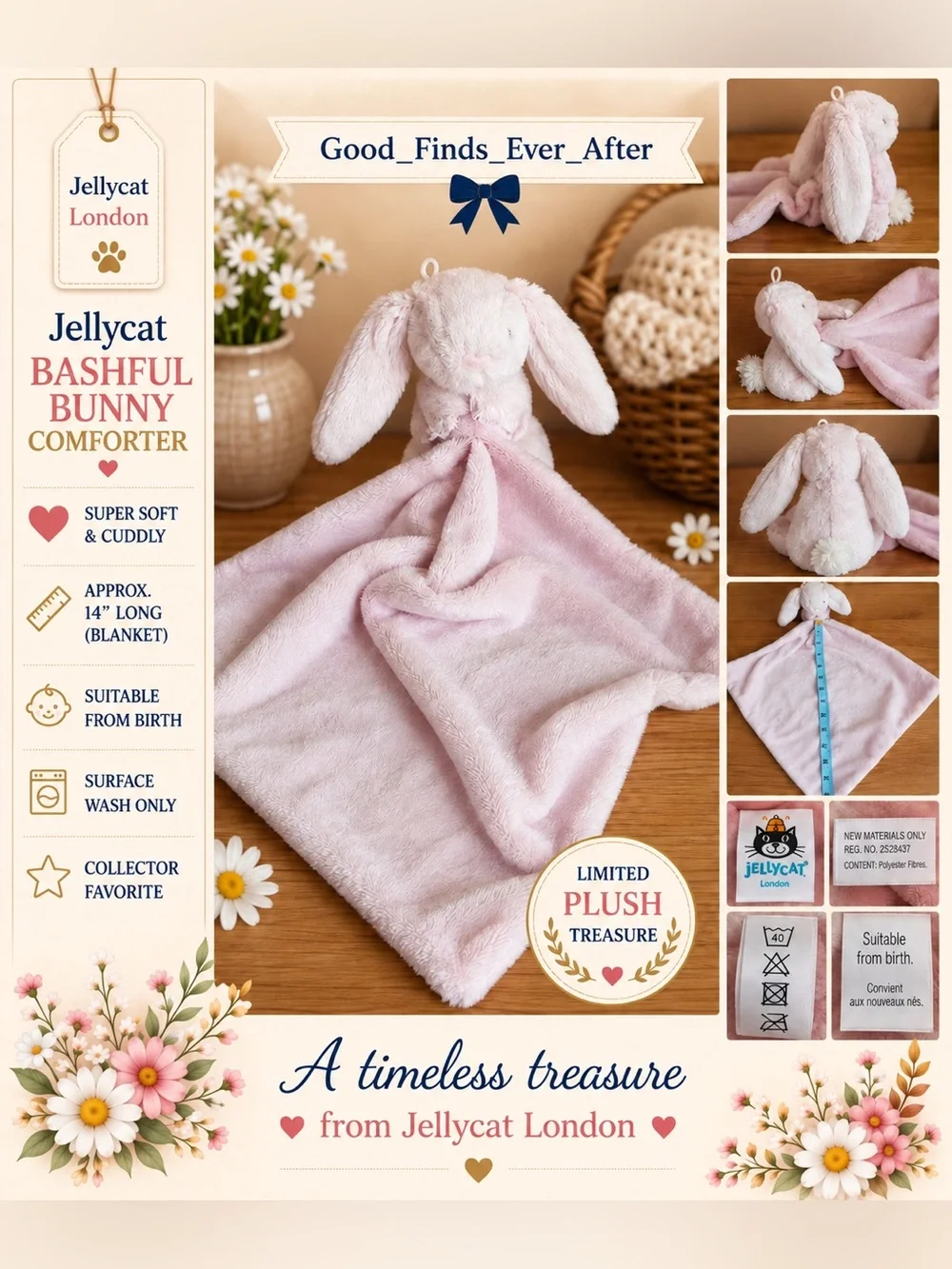 Jellycat Bashful Bunny Comforter - Pale Pink Plush